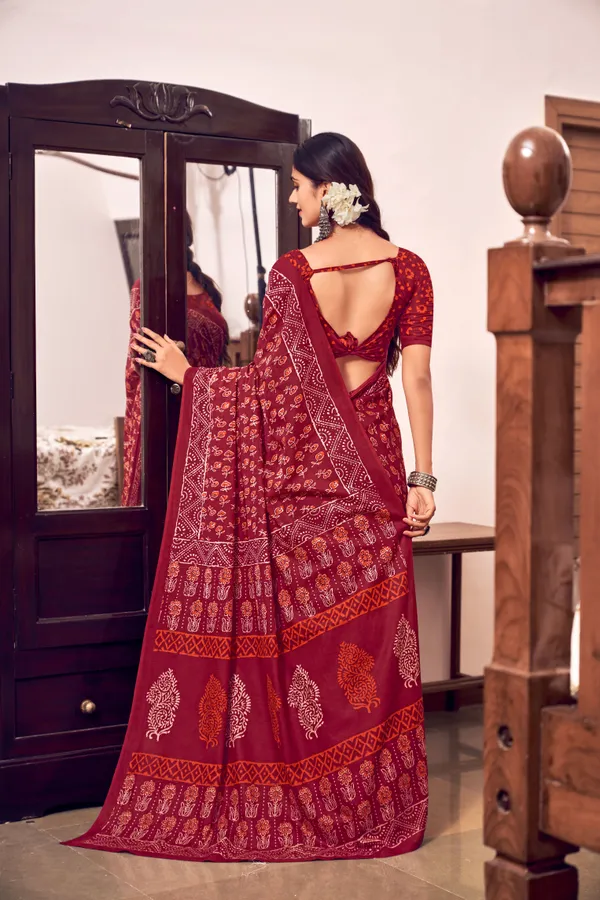 Beautiful_Handicraft_Pure_Soft_MulMul_Cotton_Ikkat_Hand_PrintedSaree_With_Blouse_Piece