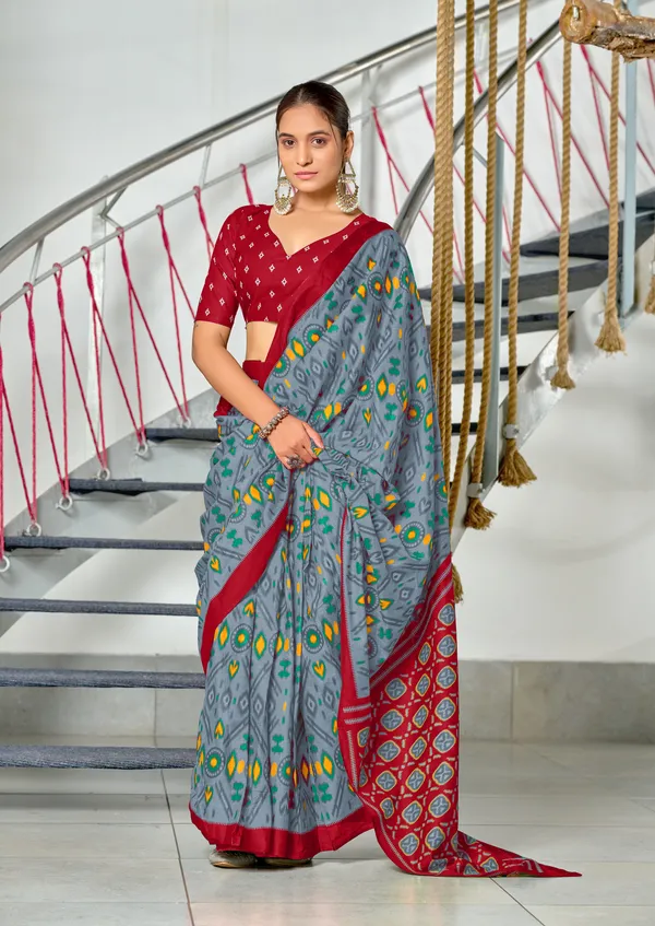 Handicraft_Beautiful_Handicraft_Pure_Soft_MulMulcotton_IKKAT_Hand_Blcok_Print_Saree_With_Blouce_Piece