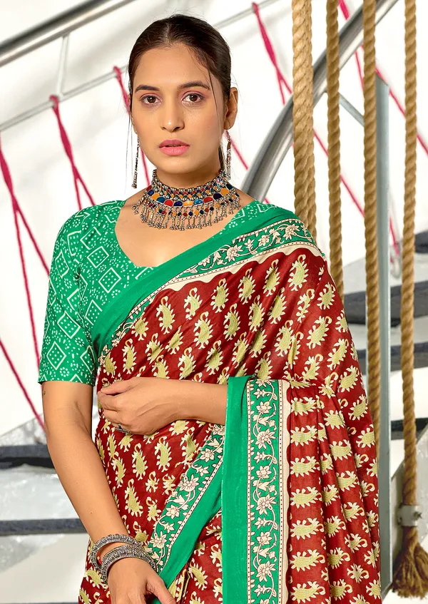 Handicraft_Beautiful_Handicraft_Pure_Soft_MulMulcotton_IKKAT_Hand_Blcok_Print_Saree_With_Blouce_Piece