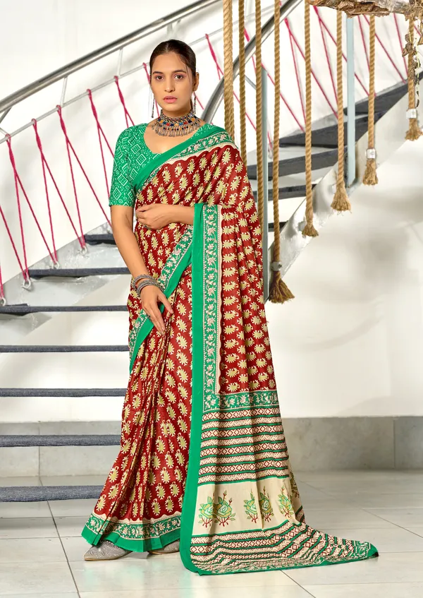 Handicraft_Beautiful_Handicraft_Pure_Soft_MulMulcotton_IKKAT_Hand_Blcok_Print_Saree_With_Blouce_Piece