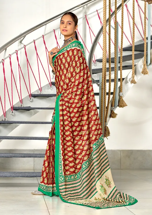 Handicraft_Beautiful_Handicraft_Pure_Soft_MulMulcotton_IKKAT_Hand_Blcok_Print_Saree_With_Blouce_Piece