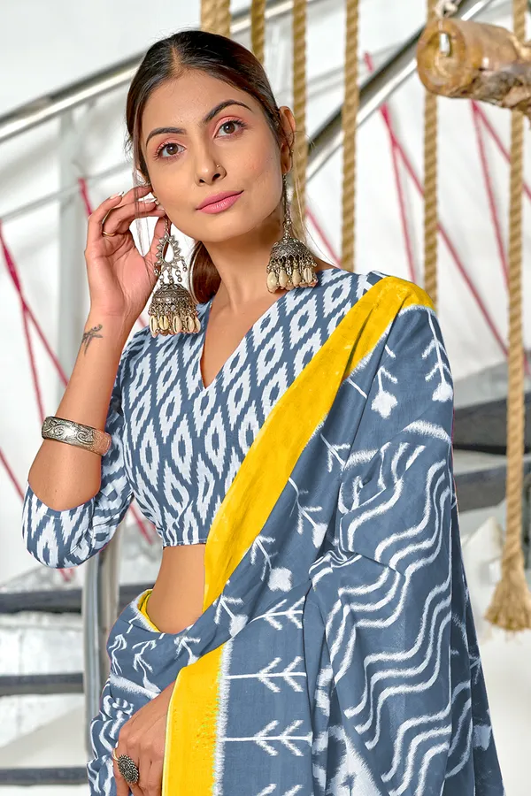 Handicraft_Beautiful_Handicraft_Pure_Soft_MulMulcotton_IKKAT_Hand_Blcok_Print_Saree_With_Blouce_Piece