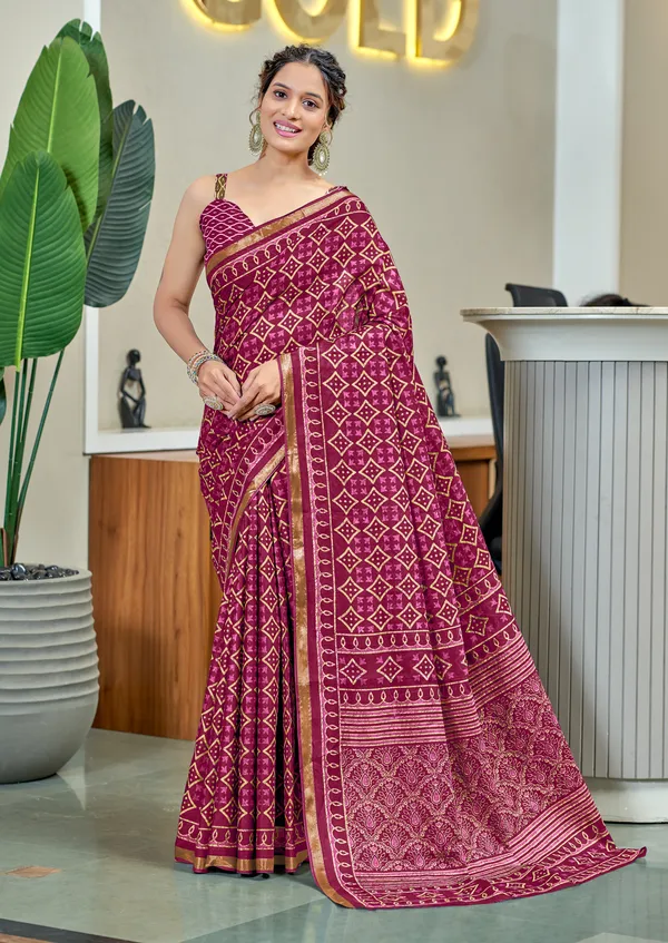 Pink_Beautiful_Zari_Border_Handicraft_Pure_Soft_MulMul_Jaipuri_Hand_BlockPrint_Cotton_Saree_With_Blouse_Piece