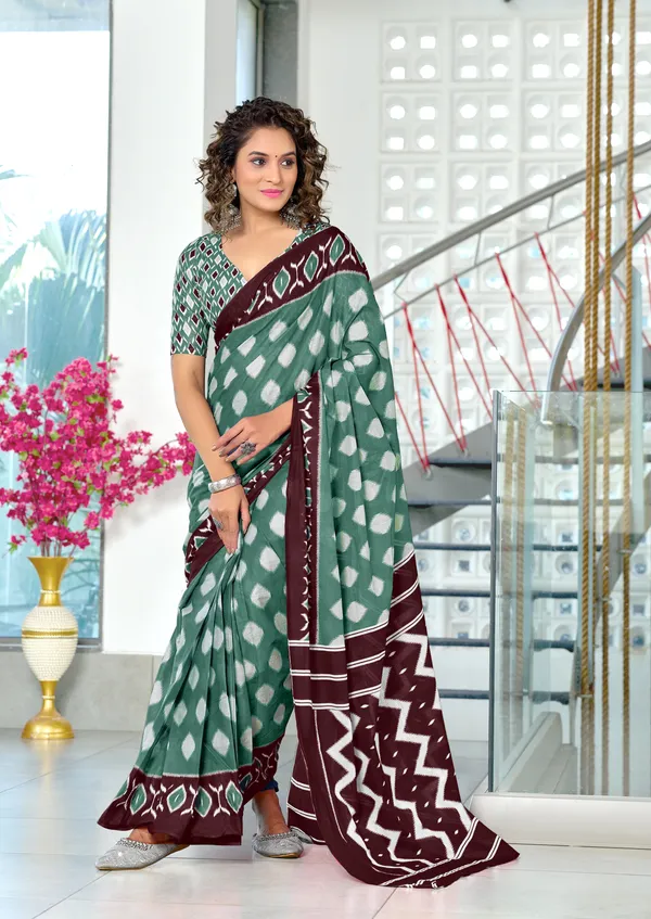 Handicraft_Beautiful_Handicraft_Pure_Soft_MulMulcotton_IKKAT_Hand_Blcok_Print_Saree_With_Blouce_Piece
