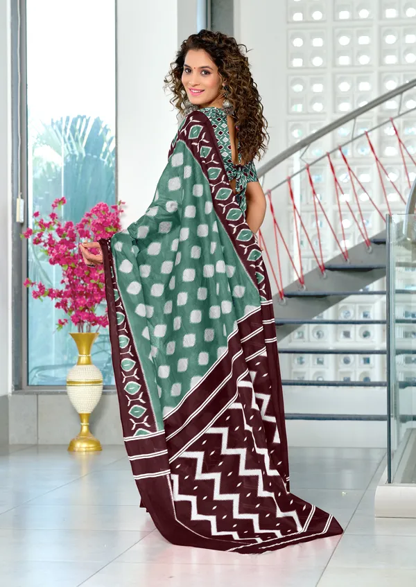 Handicraft_Beautiful_Handicraft_Pure_Soft_MulMulcotton_IKKAT_Hand_Blcok_Print_Saree_With_Blouce_Piece
