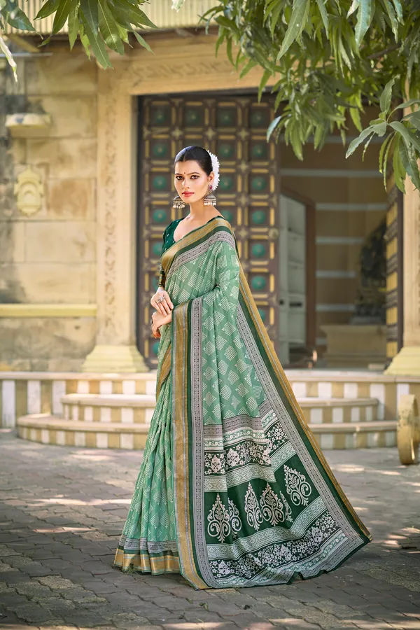 Beautiful_Handicraft_Pure_Soft_MulMul_Cotton_Block_Printed_Zari_Border_Saree_With_Blouse_Piece