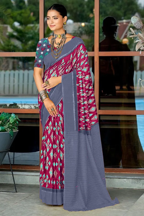 Beautiful_Handicraft_Pure_Soft_MulMul_Cotton_Ikkat_Hand_PrintedSaree_With_Blouse_Piece