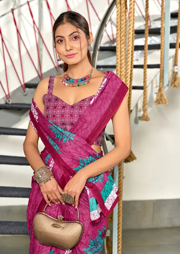 Handicraft_Beautiful_Handicraft_Pure_Soft_MulMulcotton_IKKAT_Hand_Blcok_Print_Saree_With_Blouce_Piece