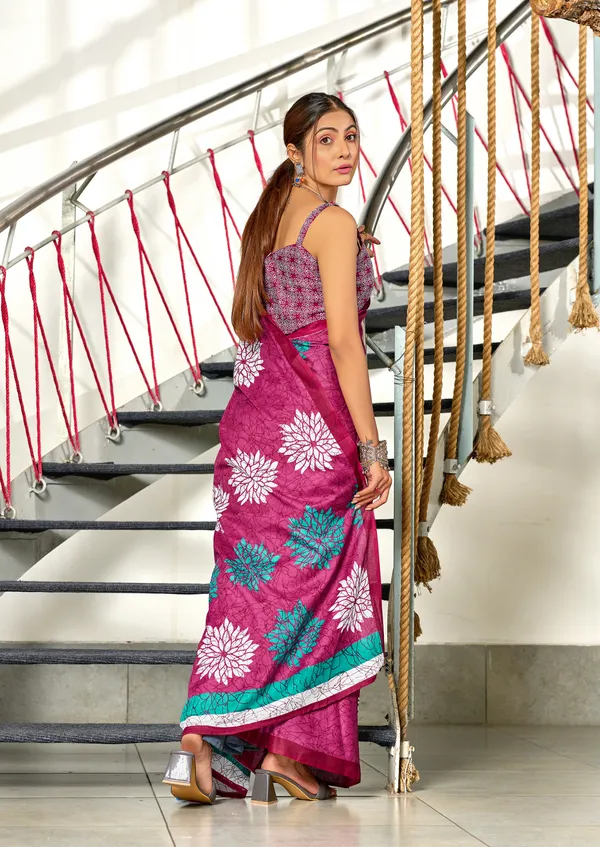 Handicraft_Beautiful_Handicraft_Pure_Soft_MulMulcotton_IKKAT_Hand_Blcok_Print_Saree_With_Blouce_Piece