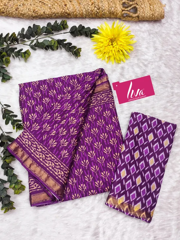 Beautiful_Handicraft_Pure_Soft_MulMul_Cotton_Block_Printed_Zari_Border_Saree_With_Blouse_Piece