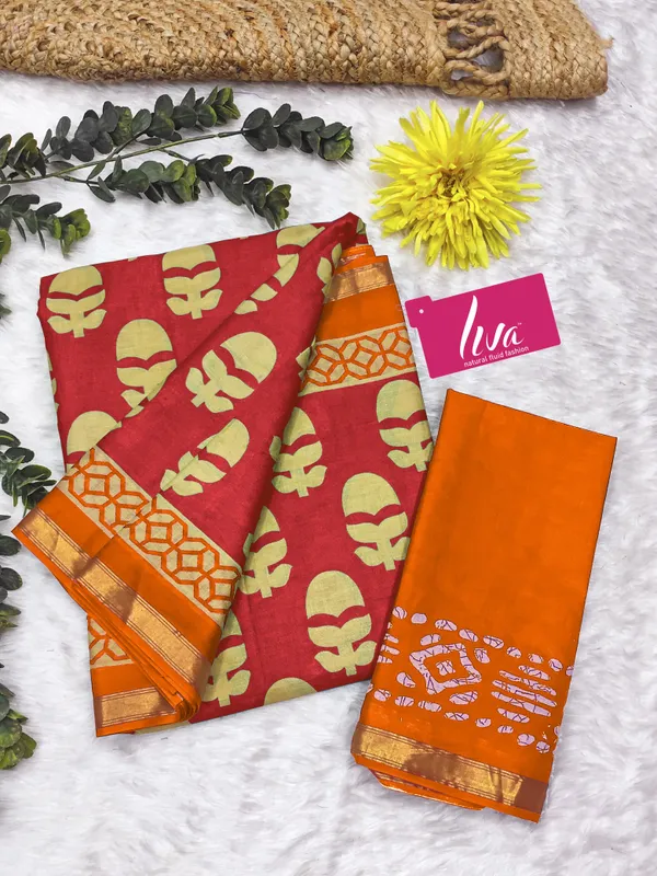 Beautiful_Handicraft_Pure_Soft_MulMul_Cotton_Block_Printed_Zari_Border_Saree_With_Blouse_Piece
