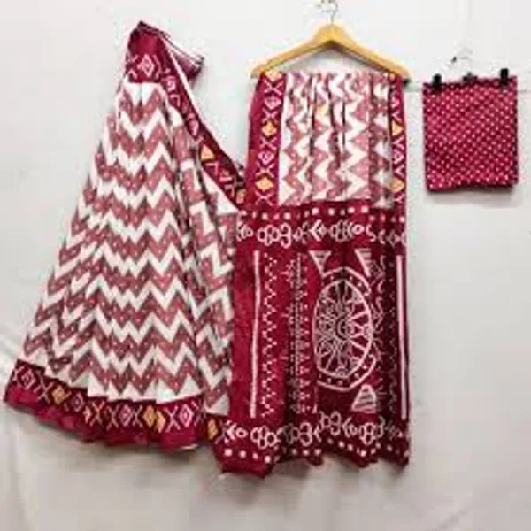 HANDICRAFT_WOMEN'S_Ikkat_PRINT_PURE_SOFT_COTTON_SAREE_WITH_BLOUSE_PIECE_With_Blouse_Piece