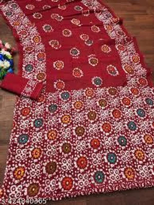 Red_Hand_Block_Print_Pure_mul_Cotton_Saree_With_Blouse_Piece_with_Unstiched_Blouse_Fabric
