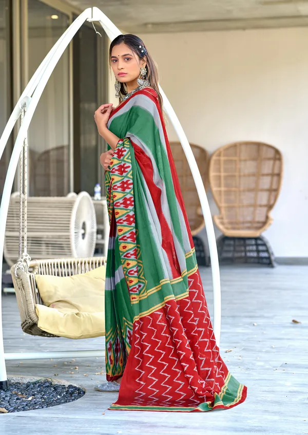 Handicraft_Beautiful_Handicraft_Pure_Soft_MulMulcotton_IKKAT_Hand_Blcok_Print_Saree_With_Blouce_Piece