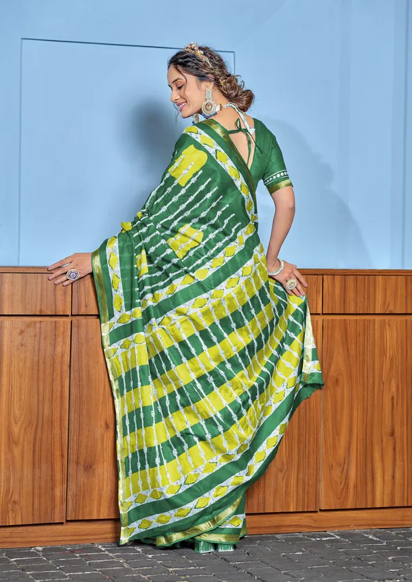 Green_Beautiful_Zari_Border_Handicraft_Pure_Soft_MulMul_Shibori_Hand_Print_Cotton_Saree_With_Blouse_Piece