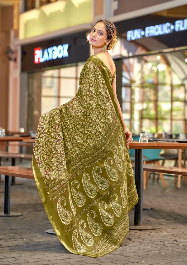 Light_Green__Beautiful_Zari_Border_Handicraft_Pure_Soft_MulMul_Ajrakh_Hand_Print_Cotton_Saree_With_Blouse_Piece