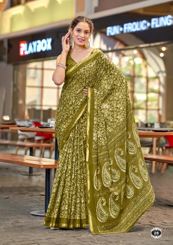 Light_Green__Beautiful_Zari_Border_Handicraft_Pure_Soft_MulMul_Ajrakh_Hand_Print_Cotton_Saree_With_Blouse_Piece