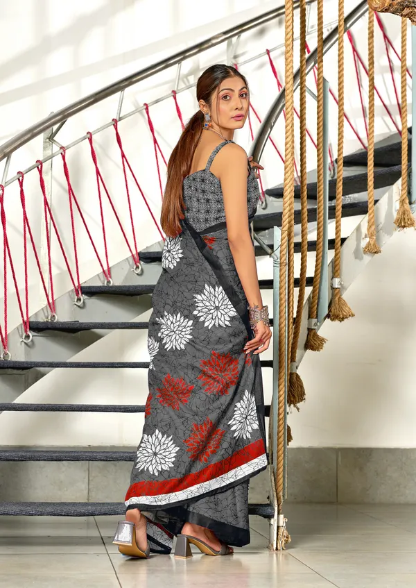 Handicraft_Beautiful_Handicraft_Pure_Soft_MulMulcotton_IKKAT_Hand_Blcok_Print_Saree_With_Blouce_Piece