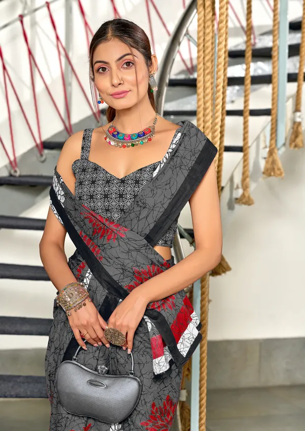 Handicraft_Beautiful_Handicraft_Pure_Soft_MulMulcotton_IKKAT_Hand_Blcok_Print_Saree_With_Blouce_Piece
