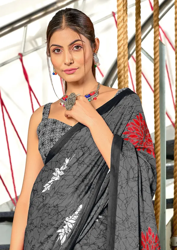 Handicraft_Beautiful_Handicraft_Pure_Soft_MulMulcotton_IKKAT_Hand_Blcok_Print_Saree_With_Blouce_Piece