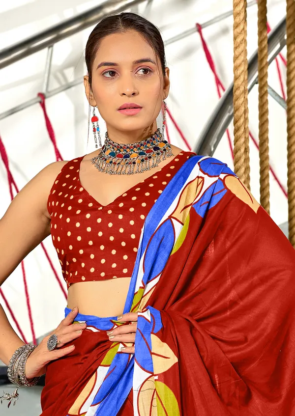 Handicraft_Beautiful_Handicraft_Pure_Soft_MulMulcotton_IKKAT_Hand_Blcok_Print_Saree_With_Blouce_Piece