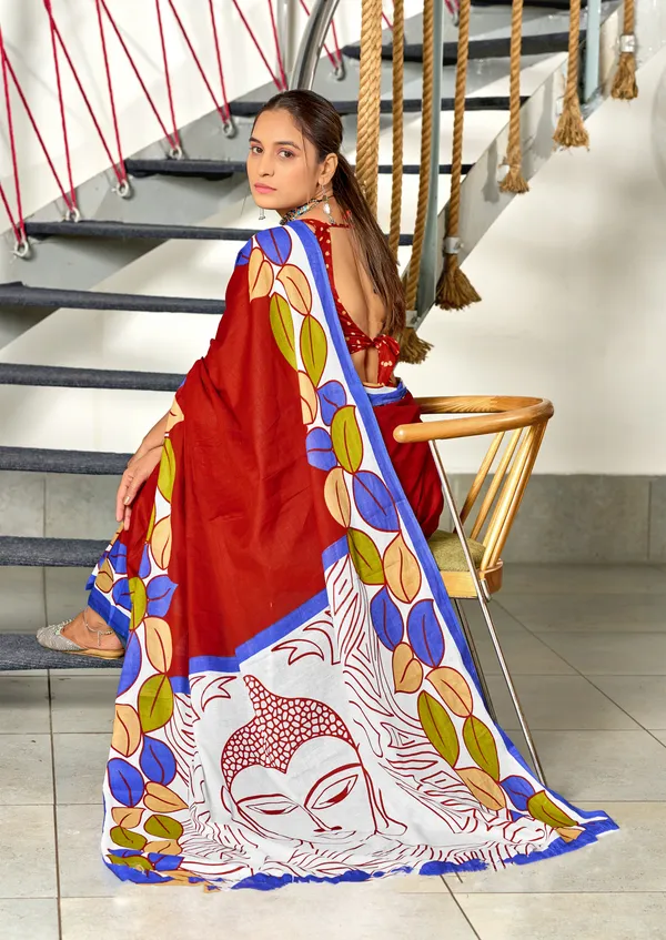 Handicraft_Beautiful_Handicraft_Pure_Soft_MulMulcotton_IKKAT_Hand_Blcok_Print_Saree_With_Blouce_Piece