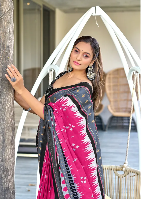 Handicraft_Beautiful_Handicraft_Pure_Soft_MulMulcotton_IKKAT_Hand_Blcok_Print_Saree_With_Blouce_Piece