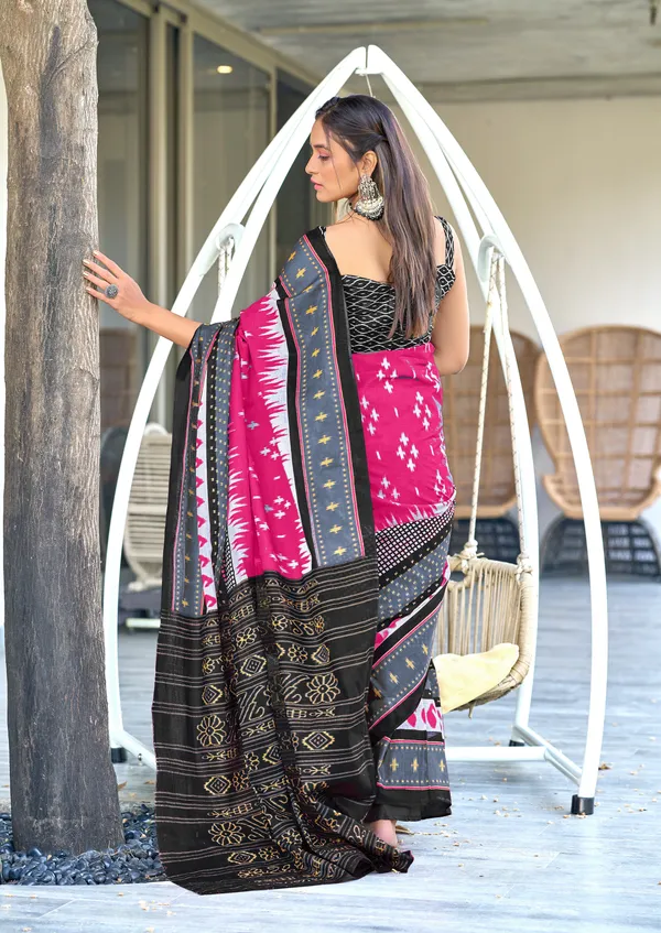 Handicraft_Beautiful_Handicraft_Pure_Soft_MulMulcotton_IKKAT_Hand_Blcok_Print_Saree_With_Blouce_Piece