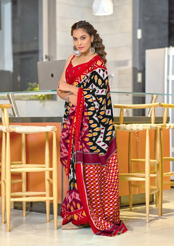 Handicraft_Beautiful_Handicraft_Pure_Soft_MulMulcotton_IKKAT_Hand_Blcok_Print_Saree_With_Blouce_Piece