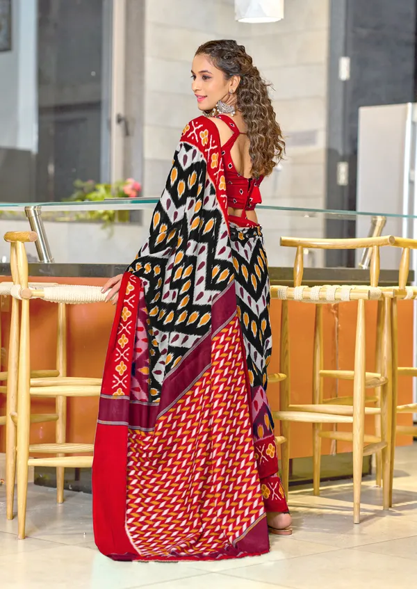 Handicraft_Beautiful_Handicraft_Pure_Soft_MulMulcotton_IKKAT_Hand_Blcok_Print_Saree_With_Blouce_Piece