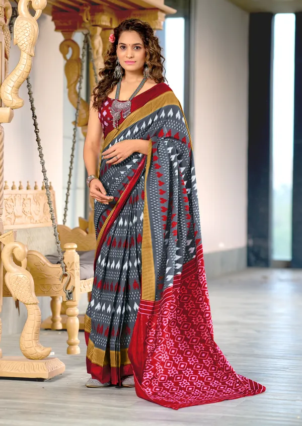 Handicraft_Beautiful_Handicraft_Pure_Soft_MulMulcotton_IKKAT_Hand_Blcok_Print_Saree_With_Blouce_Piece