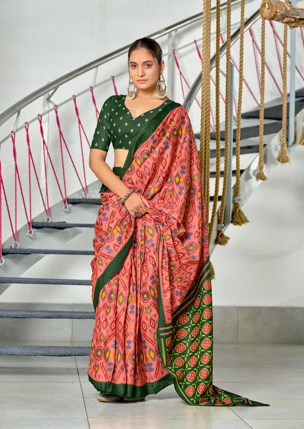 Handicraft_Beautiful_Handicraft_Pure_Soft_MulMulcotton_IKKAT_Hand_Blcok_Print_Saree_With_Blouce_Piece