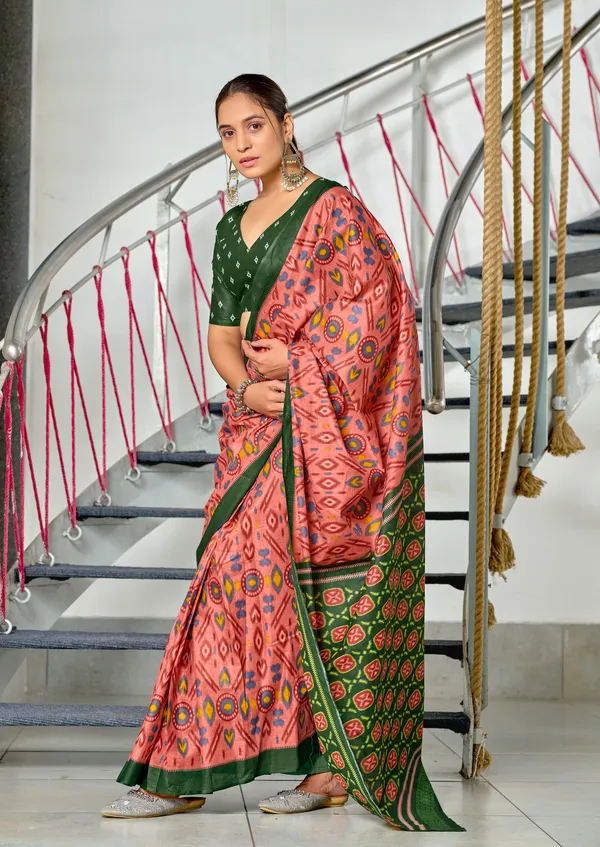 Handicraft_Beautiful_Handicraft_Pure_Soft_MulMulcotton_IKKAT_Hand_Blcok_Print_Saree_With_Blouce_Piece
