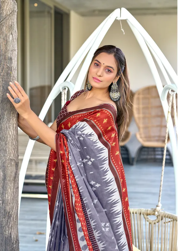 Handicraft_Beautiful_Handicraft_Pure_Soft_MulMulcotton_IKKAT_Hand_Blcok_Print_Saree_With_Blouce_Piece