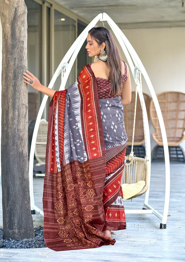 Handicraft_Beautiful_Handicraft_Pure_Soft_MulMulcotton_IKKAT_Hand_Blcok_Print_Saree_With_Blouce_Piece
