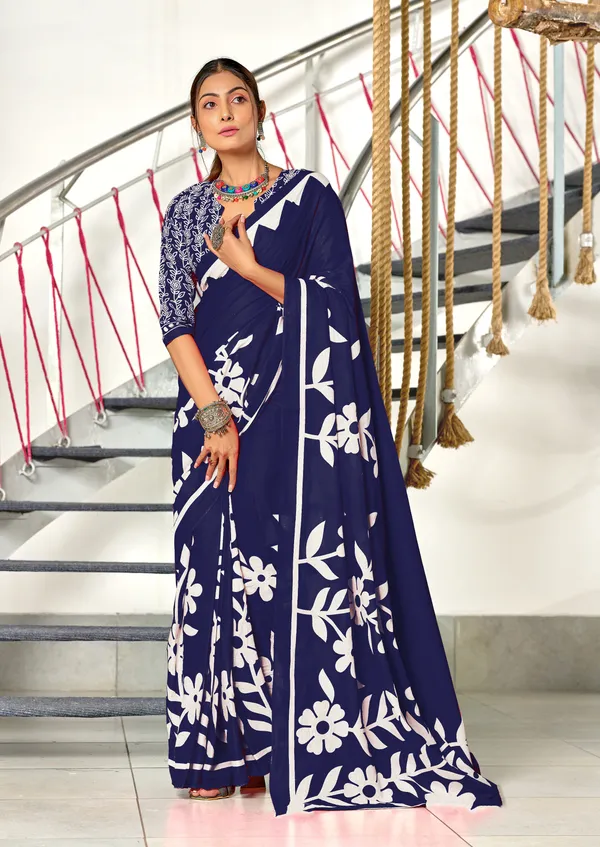 Handicraft_Beautiful_Handicraft_Pure_Soft_MulMulcotton_IKKAT_Hand_Blcok_Print_Saree_With_Blouce_Piece
