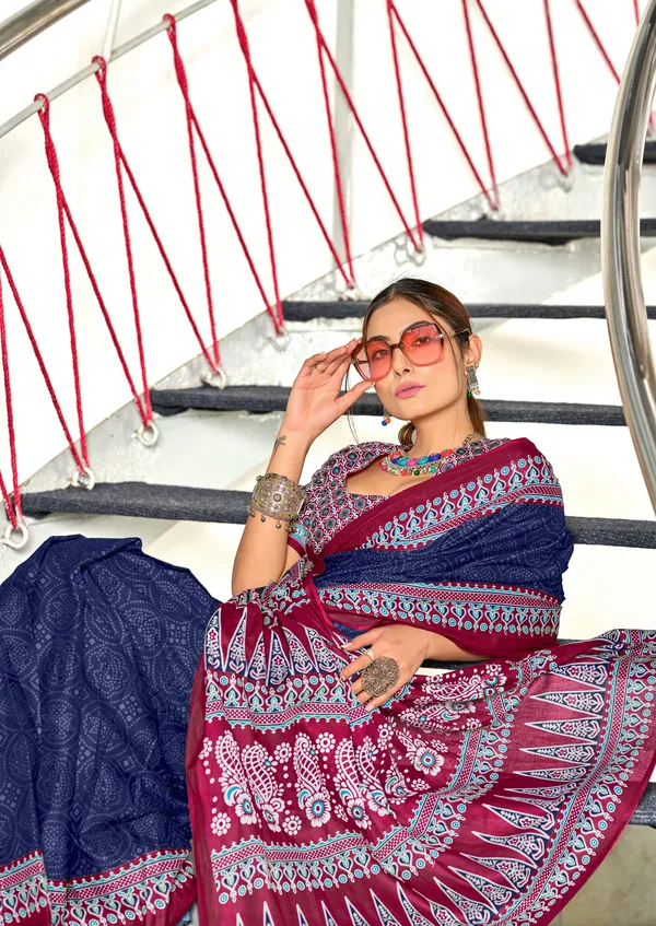 Handicraft_Beautiful_Handicraft_Pure_Soft_MulMulcotton_IKKAT_Hand_Blcok_Print_Saree_With_Blouce_Piece