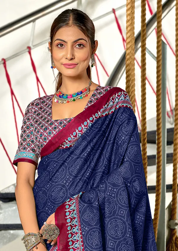 Handicraft_Beautiful_Handicraft_Pure_Soft_MulMulcotton_IKKAT_Hand_Blcok_Print_Saree_With_Blouce_Piece