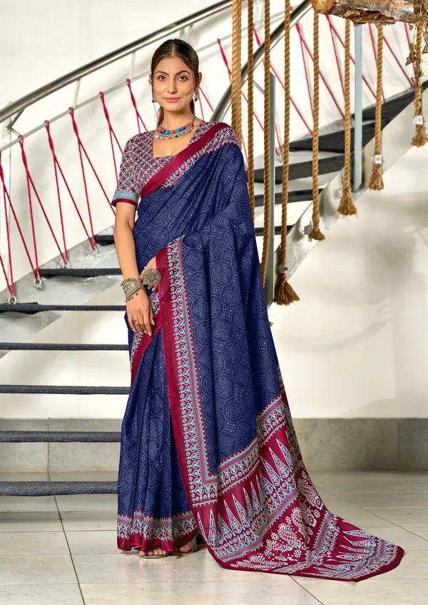 Handicraft_Beautiful_Handicraft_Pure_Soft_MulMulcotton_IKKAT_Hand_Blcok_Print_Saree_With_Blouce_Piece