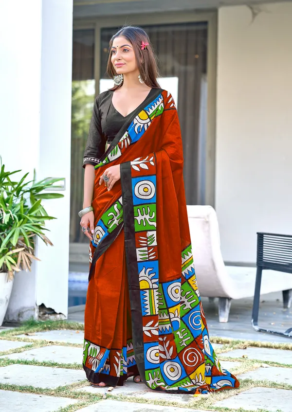 Handicraft_Beautiful_Handicraft_Pure_Soft_MulMulcotton_IKKAT_Hand_Blcok_Print_Saree_With_Blouce_Piece