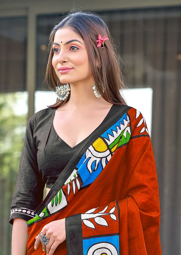 Handicraft_Beautiful_Handicraft_Pure_Soft_MulMulcotton_IKKAT_Hand_Blcok_Print_Saree_With_Blouce_Piece