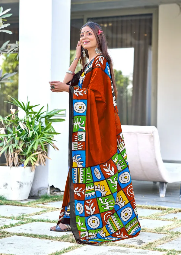 Handicraft_Beautiful_Handicraft_Pure_Soft_MulMulcotton_IKKAT_Hand_Blcok_Print_Saree_With_Blouce_Piece