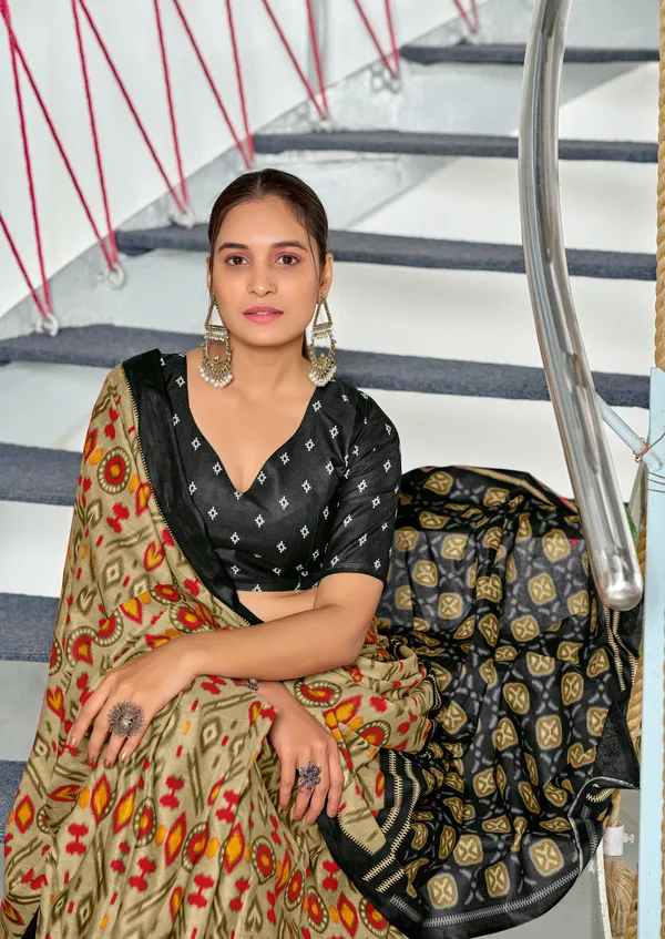 Handicraft_Beautiful_Handicraft_Pure_Soft_MulMulcotton_IKKAT_Hand_Blcok_Print_Saree_With_Blouce_Piece