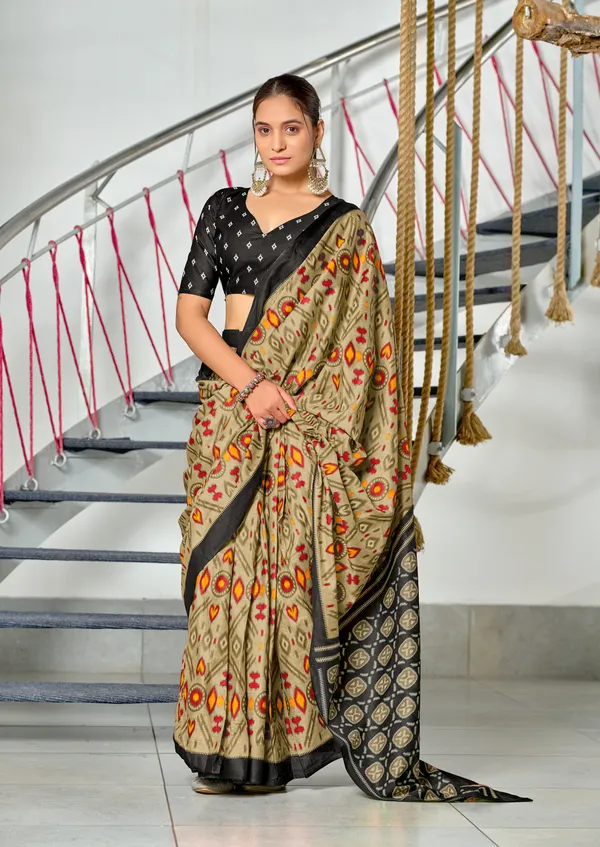 Handicraft_Beautiful_Handicraft_Pure_Soft_MulMulcotton_IKKAT_Hand_Blcok_Print_Saree_With_Blouce_Piece