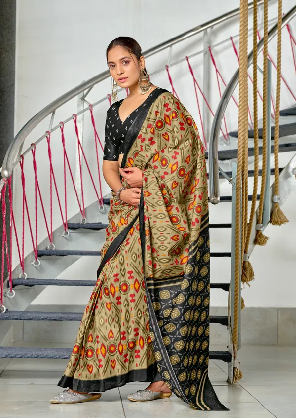 Handicraft_Beautiful_Handicraft_Pure_Soft_MulMulcotton_IKKAT_Hand_Blcok_Print_Saree_With_Blouce_Piece