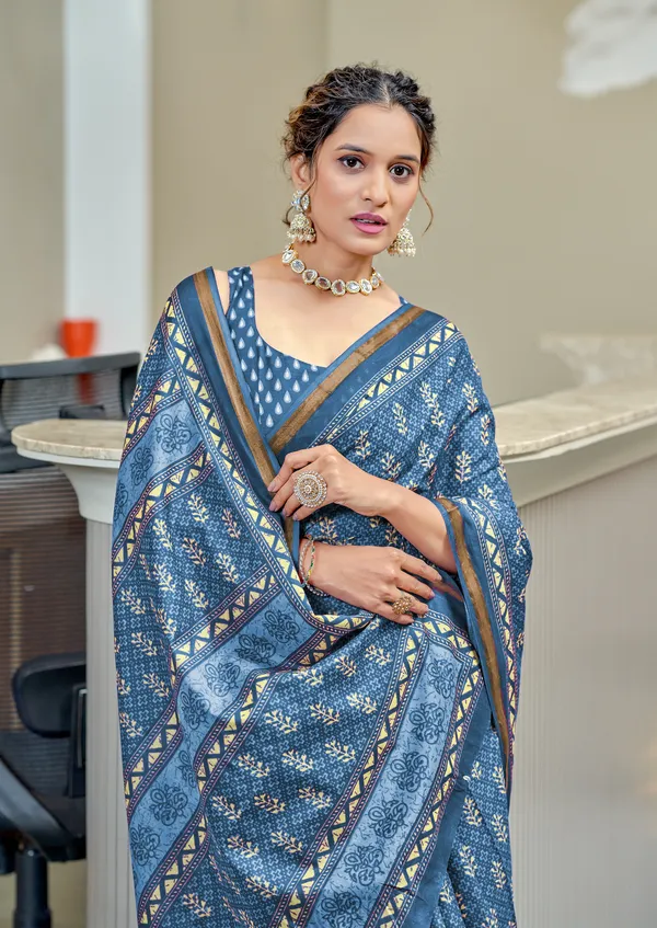 Beautiful_Zari_Border_Handicraft_Pure_Soft_MulMul_Jaipuri_Hand_Block_Print_Cotton_Saree_With_Blouse_Piece