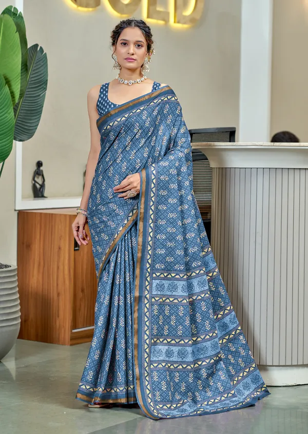 Beautiful_Zari_Border_Handicraft_Pure_Soft_MulMul_Jaipuri_Hand_Block_Print_Cotton_Saree_With_Blouse_Piece