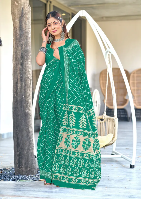 Handicraft_Beautiful_Handicraft_Pure_Soft_MulMulcotton_IKKAT_Hand_Blcok_Print_Saree_With_Blouce_Piece