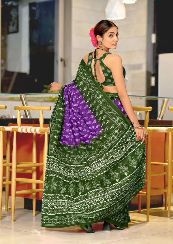 Handicraft_Beautiful_Handicraft_Pure_Soft_MulMulcotton_IKKAT_Hand_Blcok_Print_Saree_With_Blouce_Piece