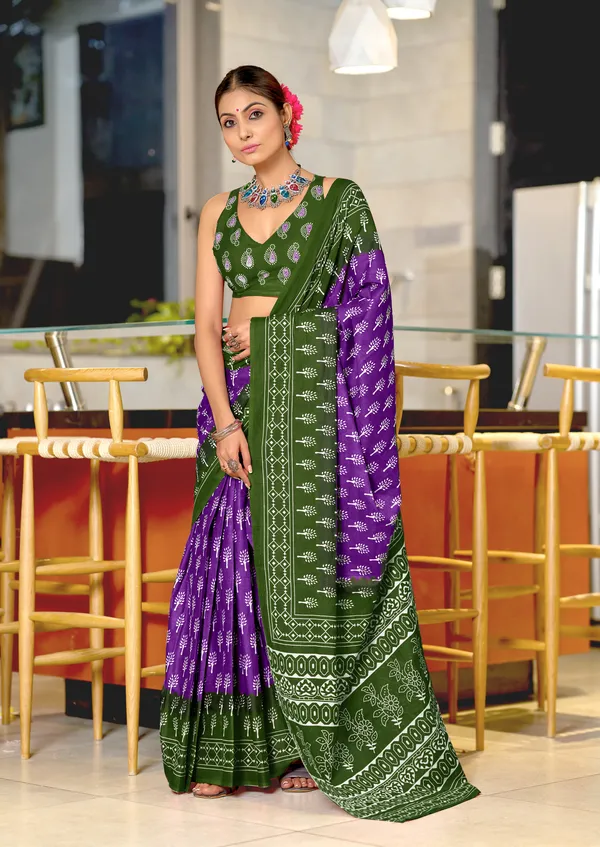 Handicraft_Beautiful_Handicraft_Pure_Soft_MulMulcotton_IKKAT_Hand_Blcok_Print_Saree_With_Blouce_Piece